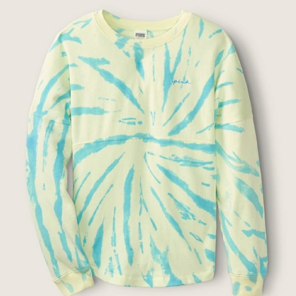 PINK Victoria's Secret Tie Dye Sweatshirt Size: Small Yellow & Robin Egg Blu NWT - Picture 5 of 11